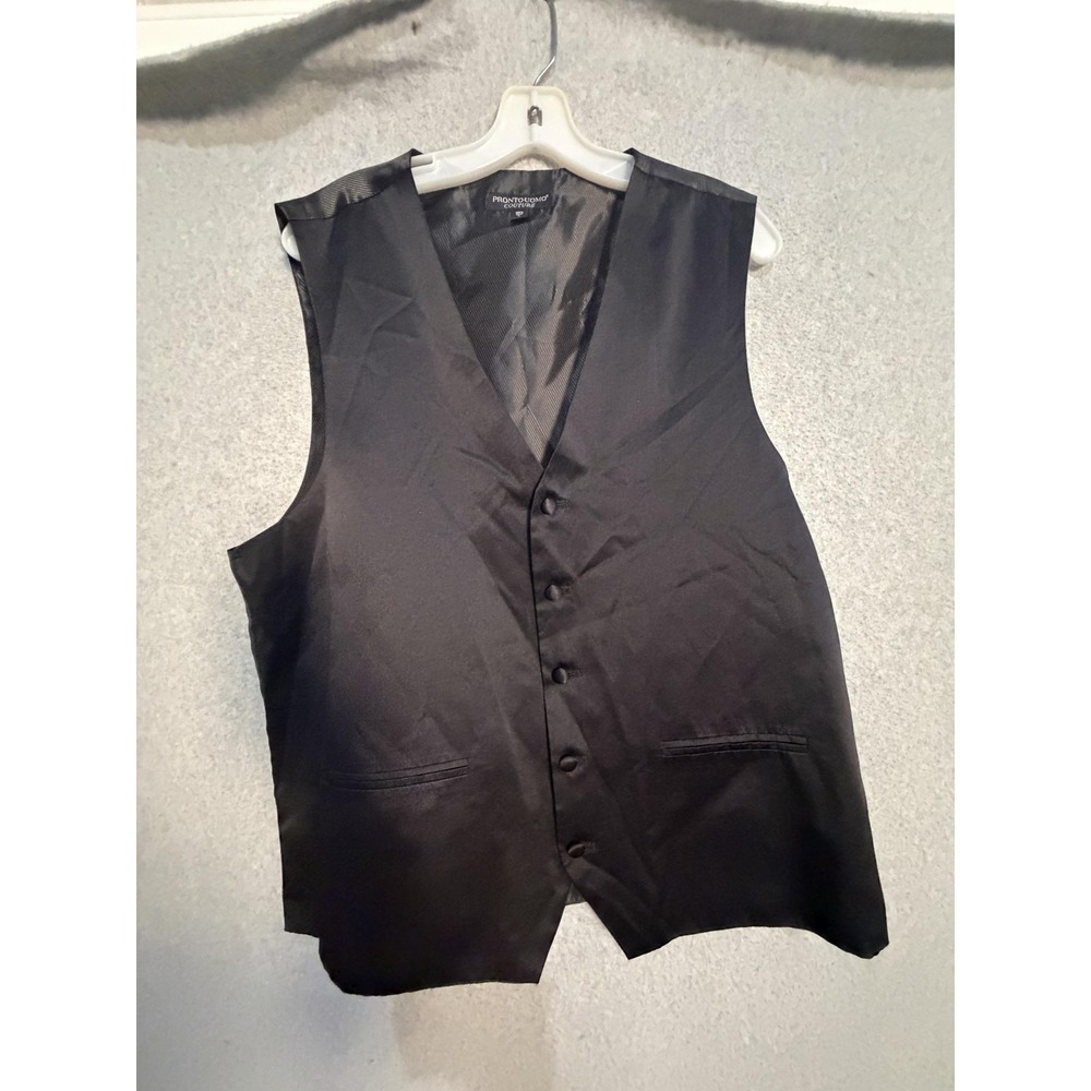 Pronto Uomo Couture Suit Vest Mens L Black 100% Silk Tuxedo Formal Wedding